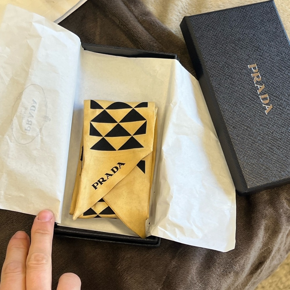 Prada Gold and Black Geometric Scarf